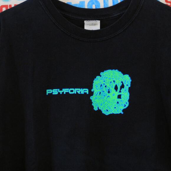 Vintage Y2K Psyforia Boston T Shirt Size L Black Double Sided Trance Festival - Picture 3 of 5